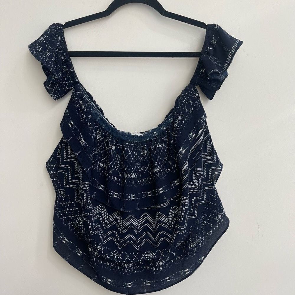 Misa Women's Navy Blue Sleeveless Off Shoulder Geometric Cami Top Size Medium
